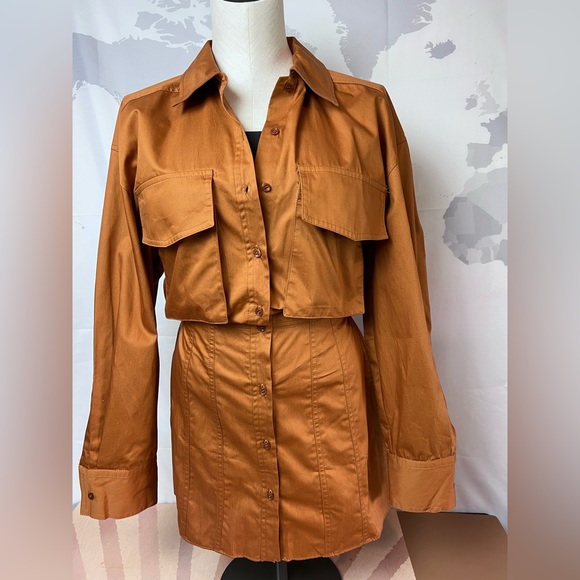 ZARA Poplin Shirt-Dress With Pockets Brown NWOT - Picture 9 of 12